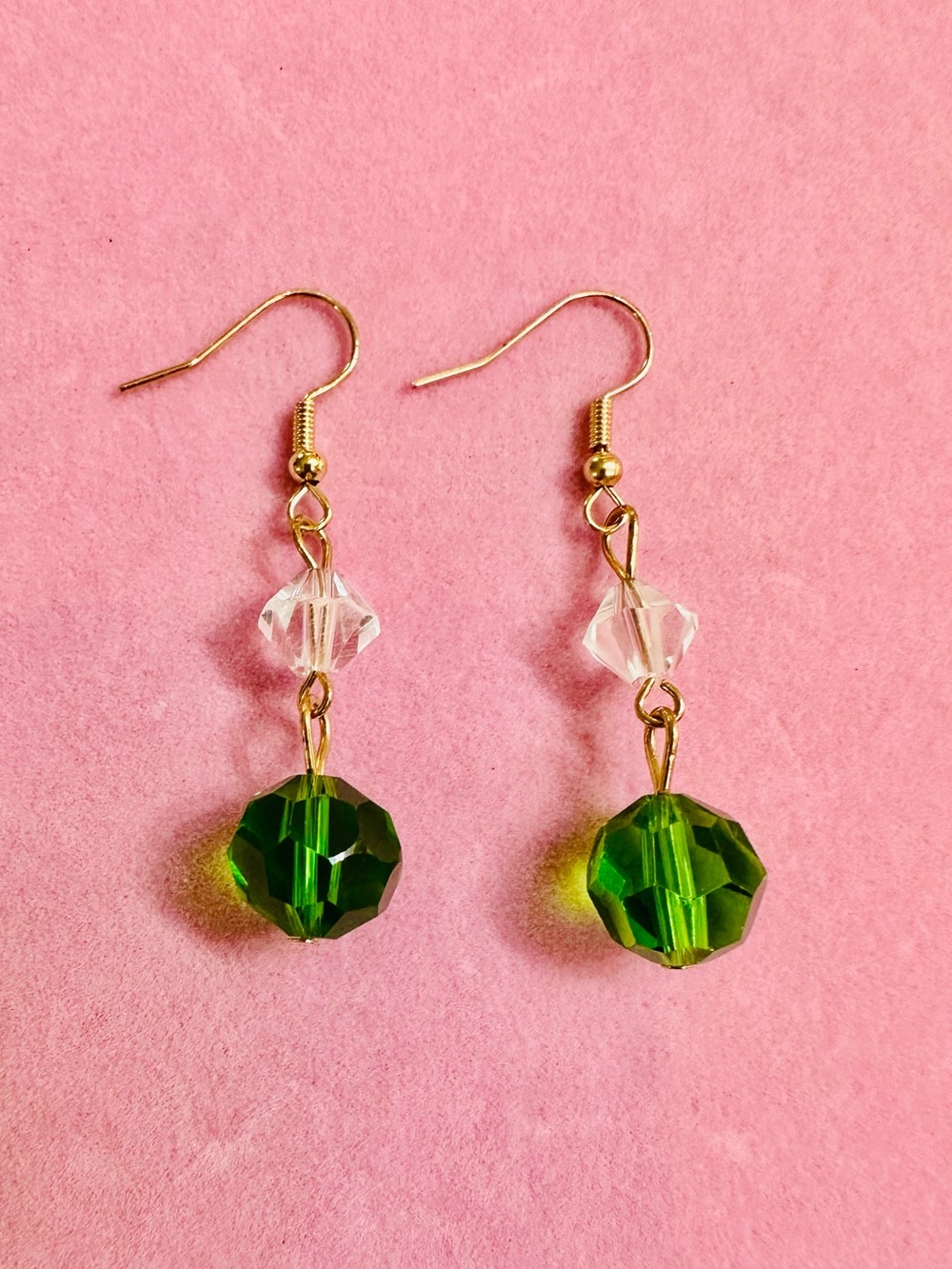 Emerald Green Faceted Beaded Drop Earrings